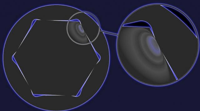 The computer-aided simulation shows that “An-Lo Drive” is improved to turn a nut with torque exerted through the flats (photo courtesy of Hans Tool).