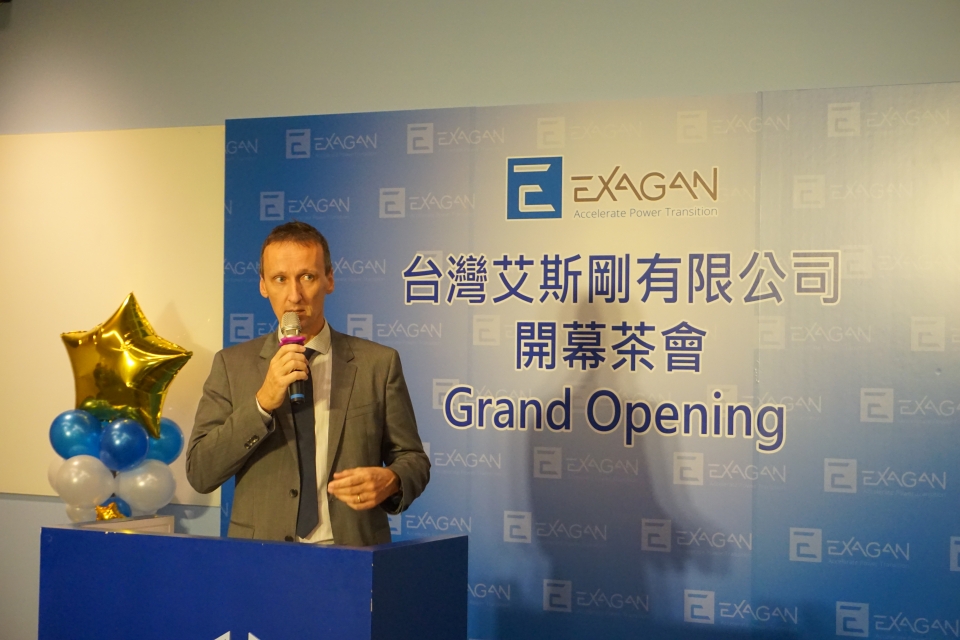 Mr. Frédéric Dupont, President and CEO of Exagan, delivering his speech during the grand opening of Exagan Taiwan Ltd.