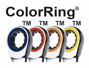 章隆公司從2004年開始，將扳手結合多種色環，讓買家購買棘輪扳手產品時，標識紅色、藍色、黃色和橙色的彩色環商標。(章隆／提供)