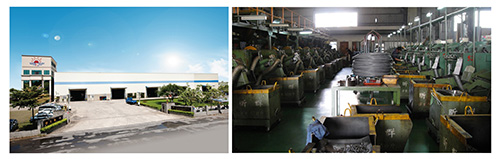 Shin Chun`s company building and factory production line, as shown in the photo.