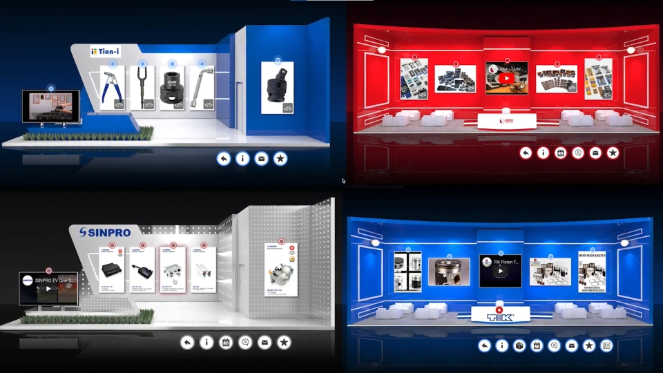 AMPA DigitalGo參展商可以自行選擇及布置專屬攤位，並放上產品型錄及影片等資訊。圖中為完成布置的廠商攤位。圖檔來源：外貿協會