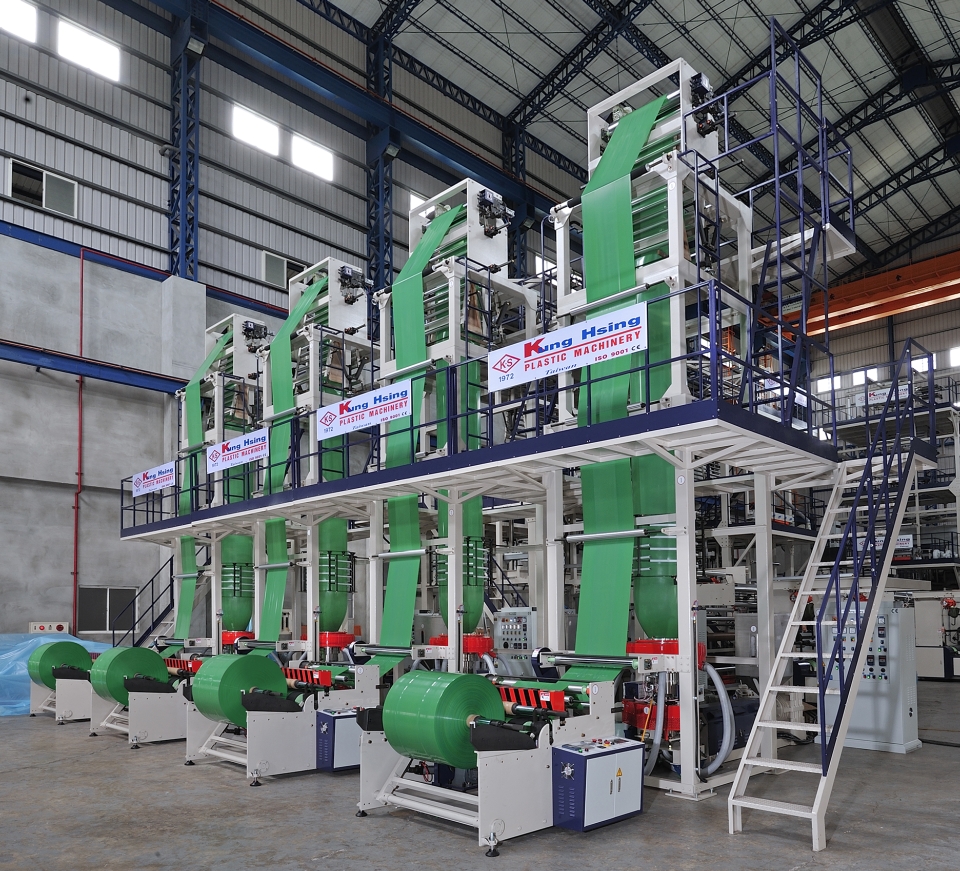 KS-MLL-5-65+55+65 Five Layer Co-Extruder Blown Film Line. (Photo courtesy of Kung Hsing)