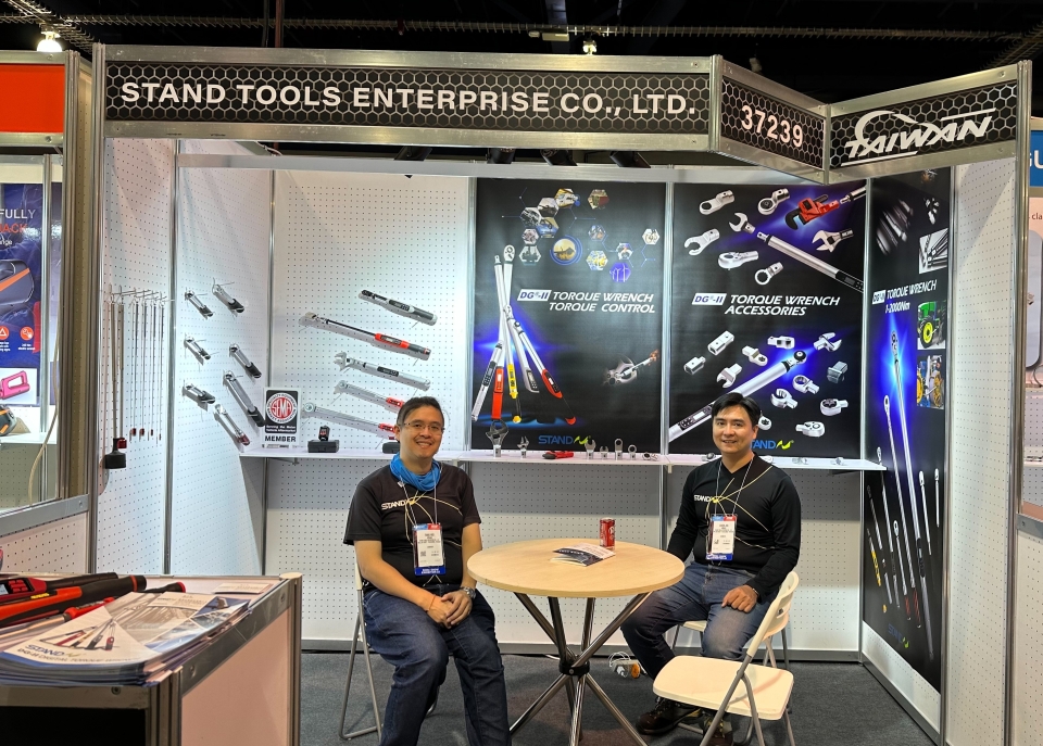 Stand Tools representatives at their 2022 SEMA booth. (Photo courtesy of Stand Tools)