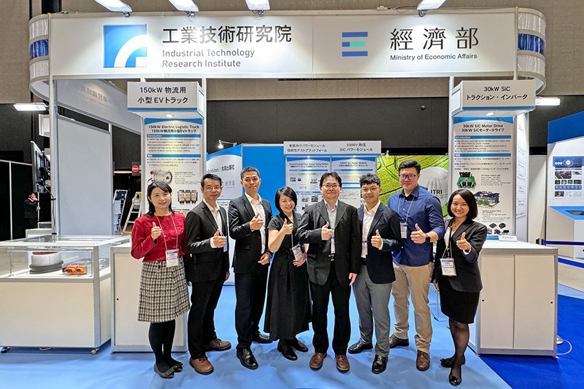 工研院25日攜手士林電機、越創科技、英士得科技並偕同電力電子系統產業聯盟等近20家廠商前進全亞洲最大車展「2023年名古屋國際車用電子展」。工研院/提供