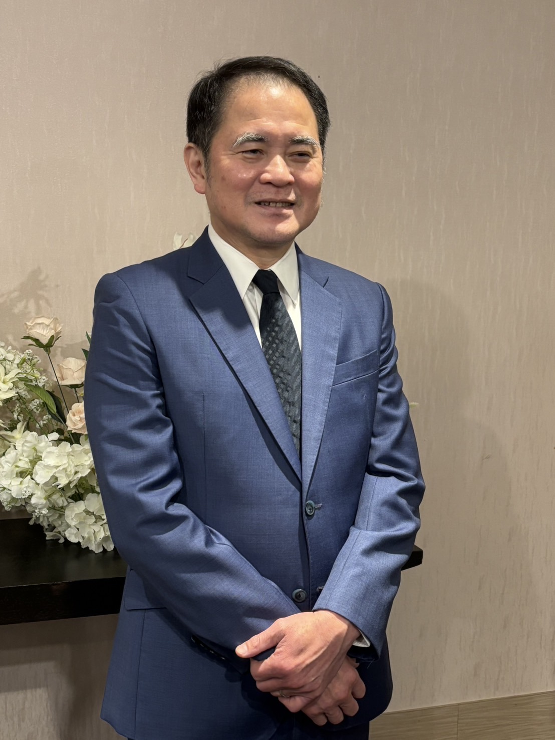 機械公會新春媒體記者會，理事長莊大立接受採訪。(劉秀娟/攝影)
