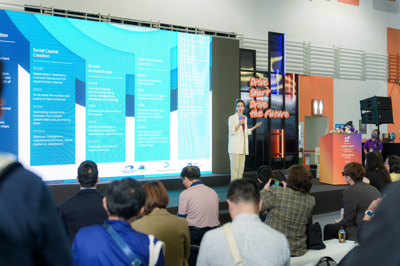 「XMobility PowerUp & MeetUp」活動中，新創團隊來自台灣、以色列、加拿大等國現場發表創新方案，展現國際間在智慧移動領域的技術火花與合作潛力。照片／貿協提供
