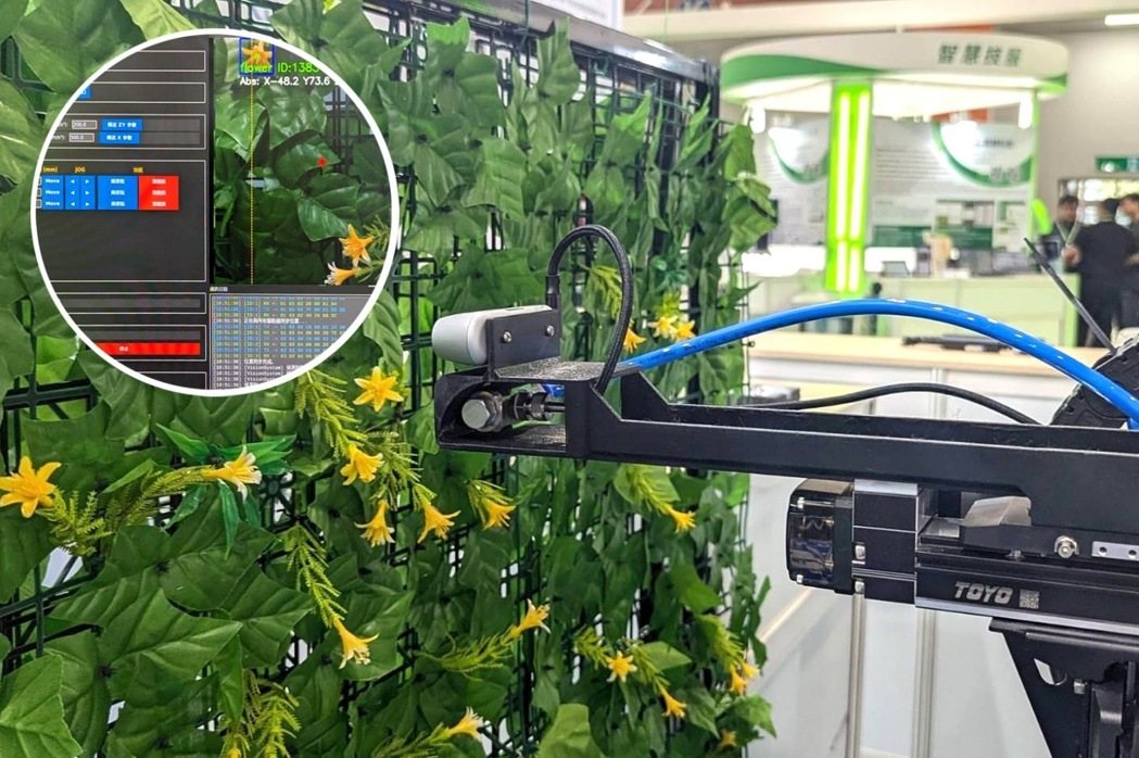溫室栽種的農產品，需耗許多人力與時間進行照顧，工研院空氣擾動授粉機器人結合影像辨識、導航與滑軌控制，可精準即時讓農作物授粉，已於農業部高雄區農改場進行合作驗證。工研院/提供