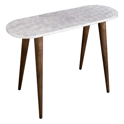 NEGROS K/D CAPIZ SHELLS INLAY OVAL CONSOLE TABLES NEGROS K/D CAPIZ SHELLS INLAY OVAL CONSOLE TABLES