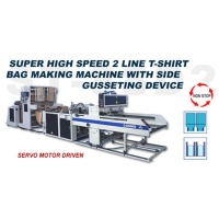 Super High Speed 2 Line T-shirt Bag Making Machine with Side Gusseting Device