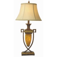 Wrought Iron Art Glass Table Lamp with Night Light