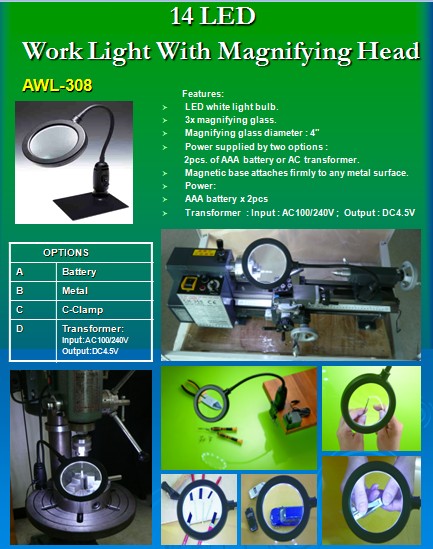 14 LED WORK LIGHT WITH MAGNIFYING HEAD ( LED Dual Power )