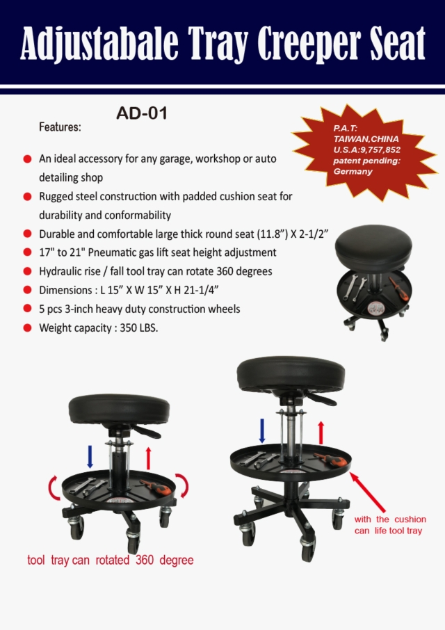 Adjustable Tray Creeper Seat