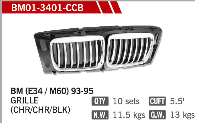 TUNING GRILLE for E34-M60 93-95 chrome + black