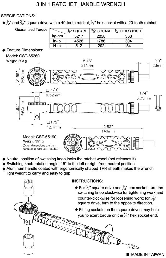 3-piece Dual-box-end Ratchet Wrench