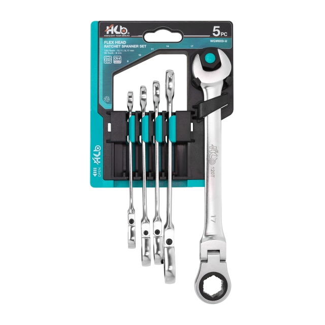 5PC 120 Tooth Non-Slip Flex Head 180° Ratchet Spanner Set