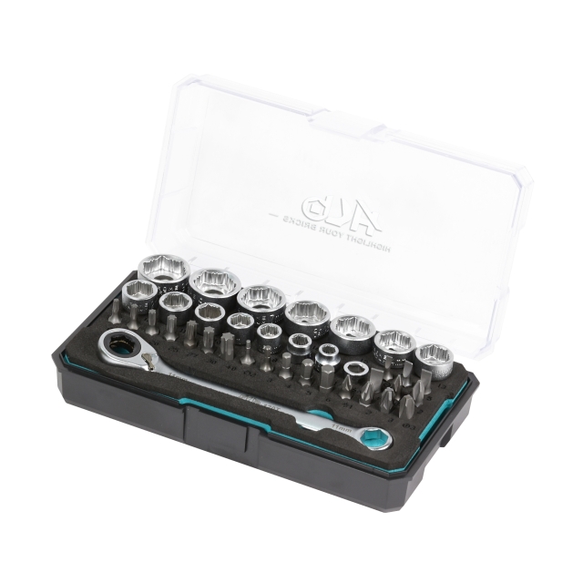 38PC Pass Thru Low Profile & Non-slip Socket Set (120-Tooth Reversible Ratchet Wrench)