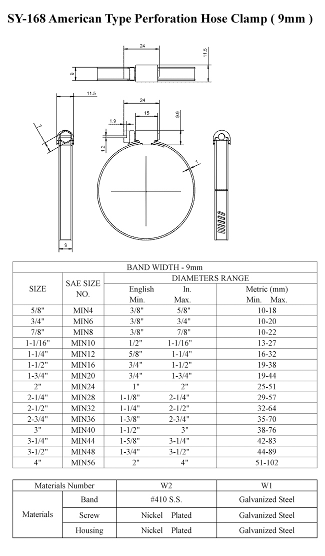 USA Type Hose Clamp (9 mm)