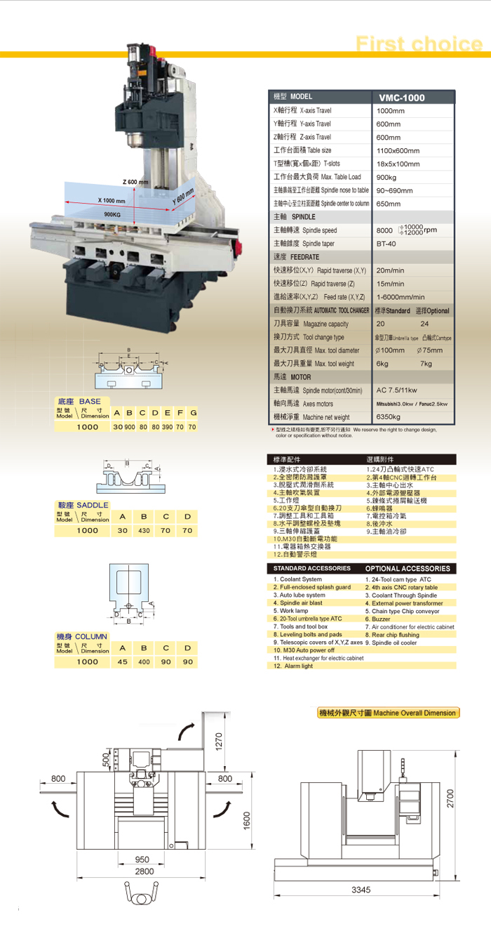 三轴硬轨机构／工作母机 ／工具机／立式加工切削中心机