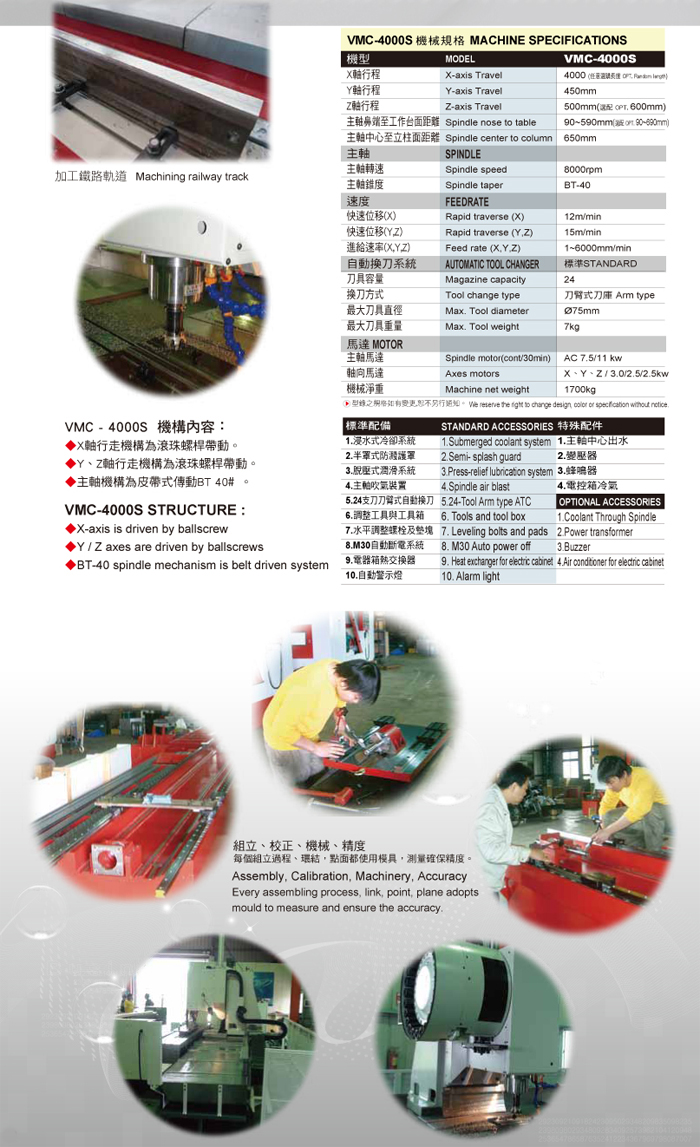 線性滑軌動柱型機構/立式切削加工中心機