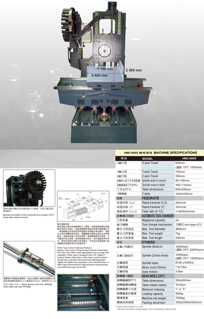 Linear Guideway Mechanism Horizontal Machining Center