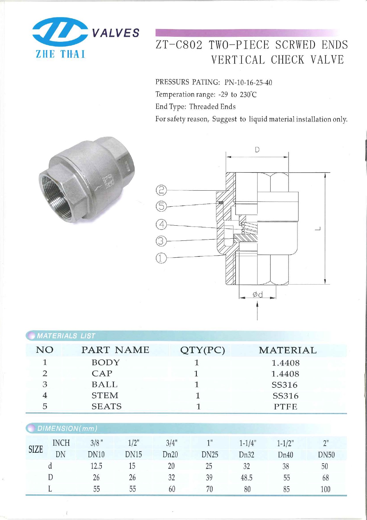 ZT-802 Vertical Check Valve