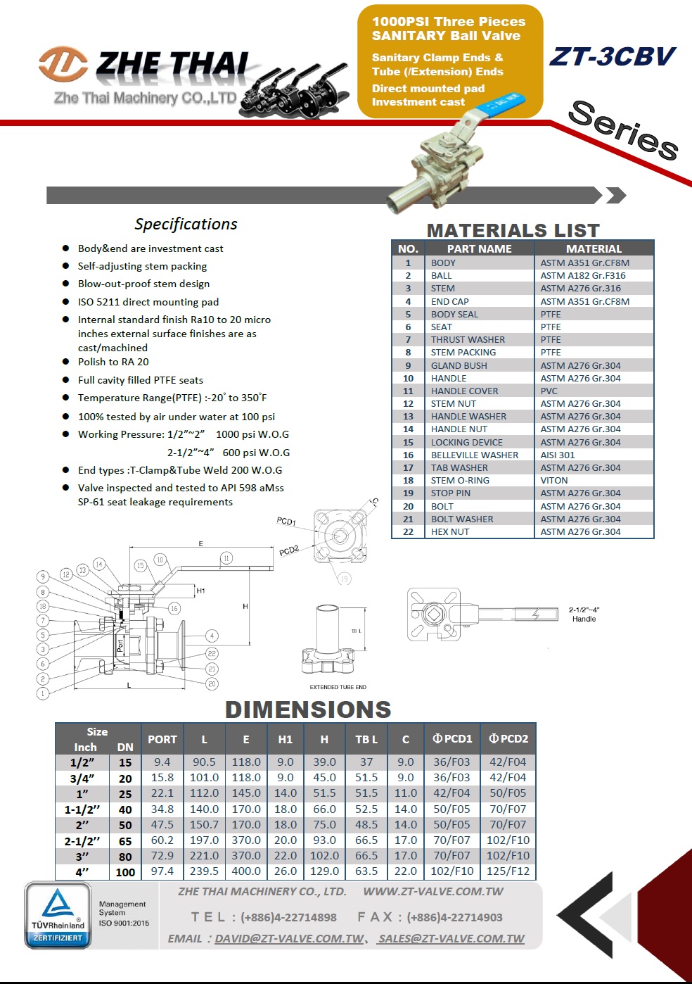 Three Pieces SANITARY Ball Valve