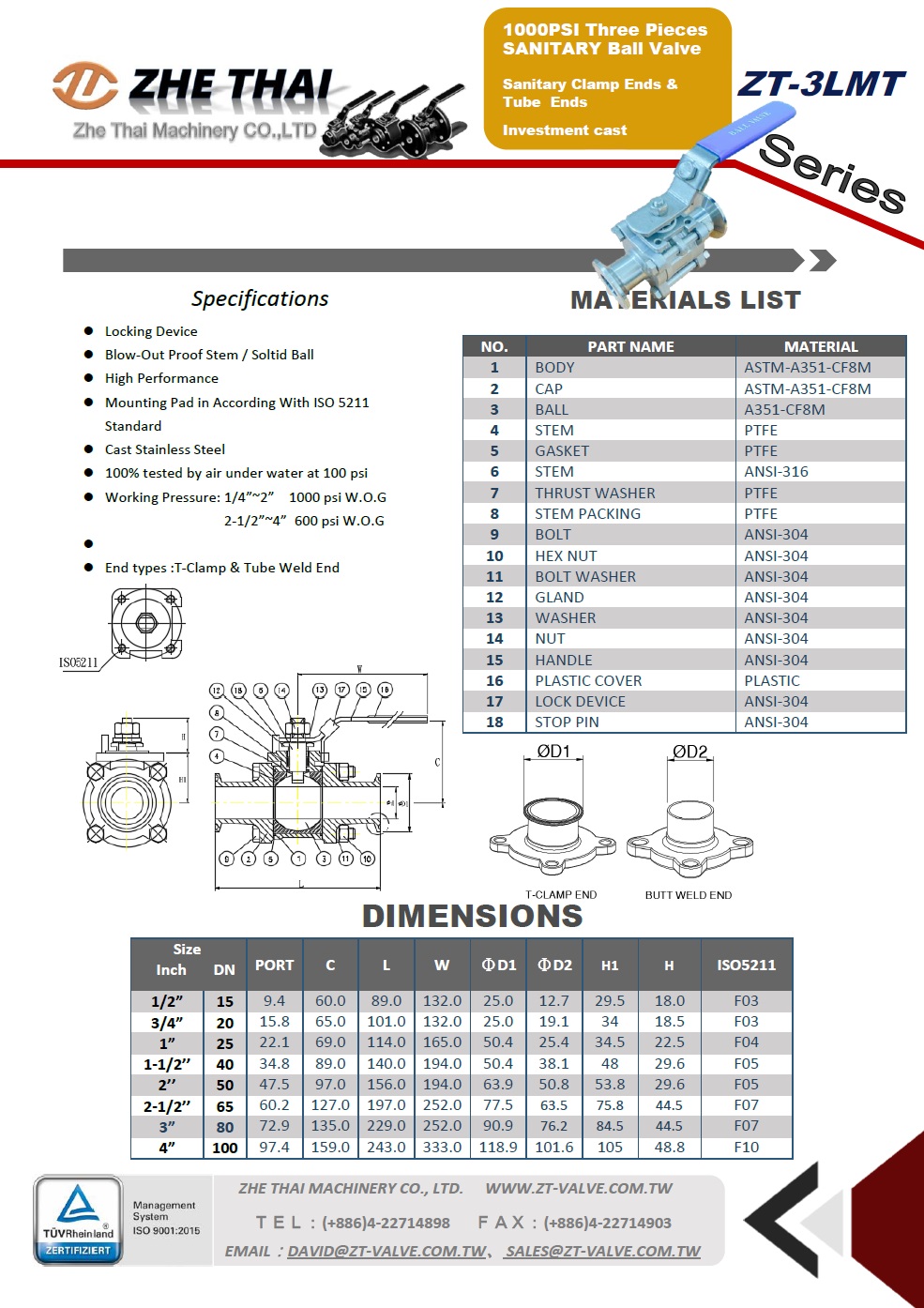 Three Pieces SANITARY Ball Valve