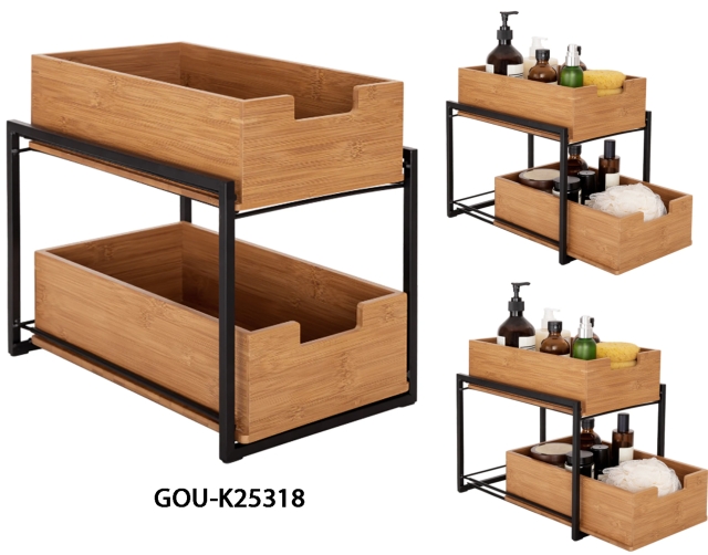 2-Tier Bamboo Sliding Baskets
