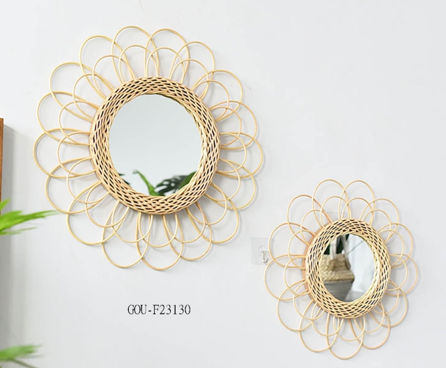 Round Natural Rattan Mirror