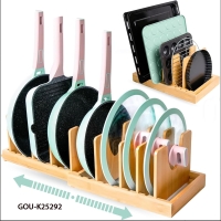 Adjustable Bamboo Pan and Lid Organizer Rack