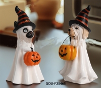 Halloween-themed pumpkin ghost dog figurine