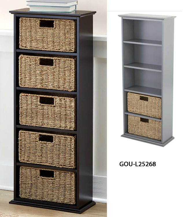 Wooden Shelving Unit with Seagrass Drawers