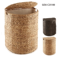 Half-Moon-Laundry Hamper Basket w / Lid-Removable-Liner-for-Clothes