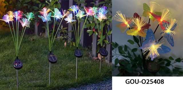 Solar fiber optic butterfly flower stake