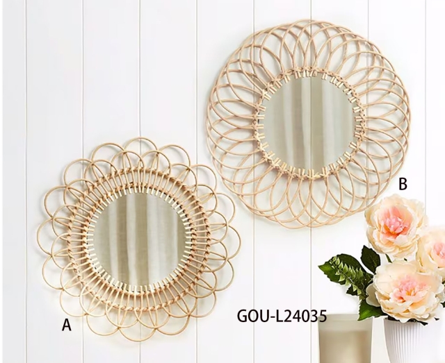 Round Natural Rattan Mirror