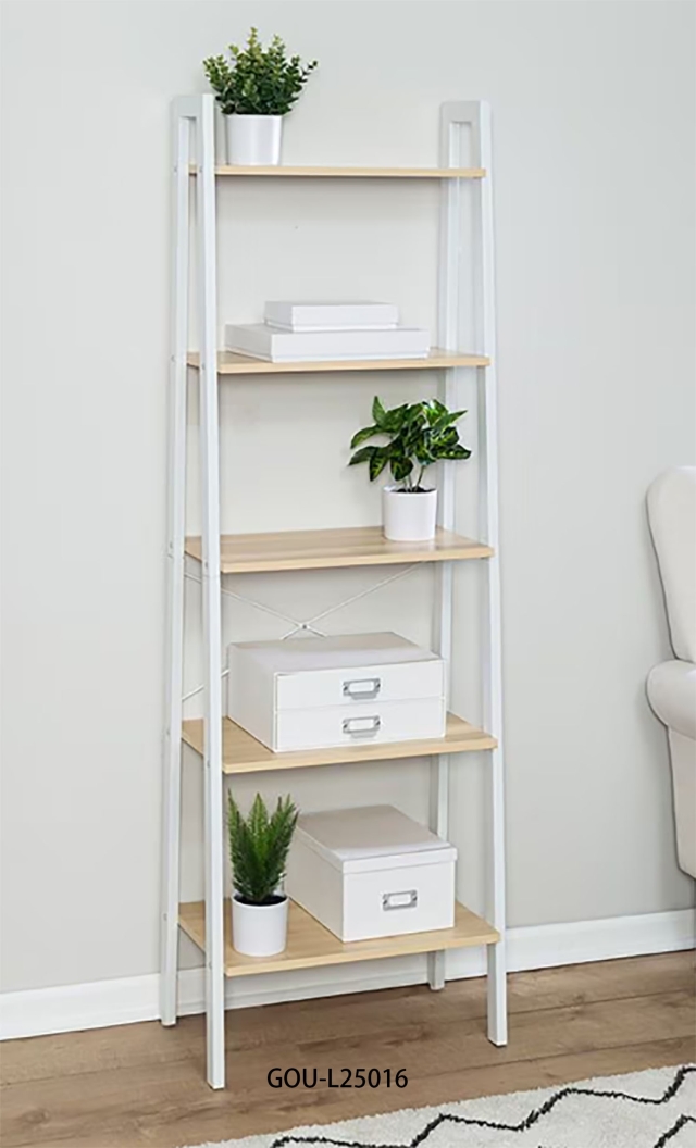 5 Tier Wood and Metal Frame Ladder Shelf