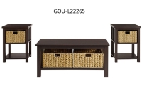 3-Pc. Coffee Table and Side Tables with Rattan Basket