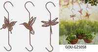 Set of 3 Metal S Hook Plant Birdfeeder Hangers Dragonfly Butterfly Hummingbird