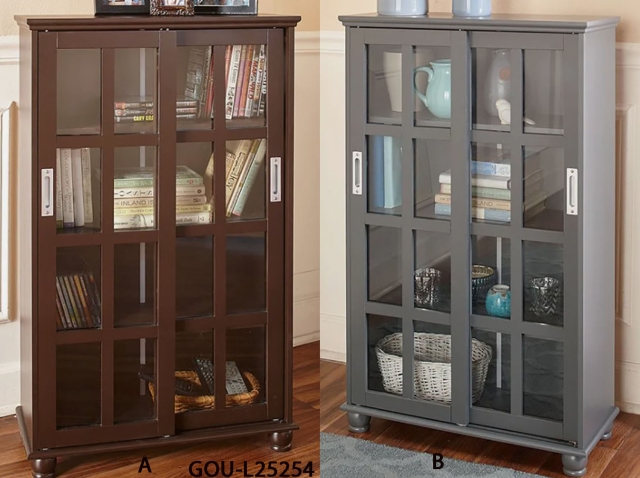 Wood Storage Cabinet with Sliding Glass Doors - 4 Shelves Wood Storage Cabinet with Sliding Glass Doors - 4 Shelves
