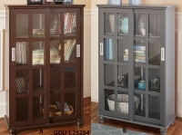 Wood Storage Cabinet with Sliding Glass Doors - 4 Shelves
