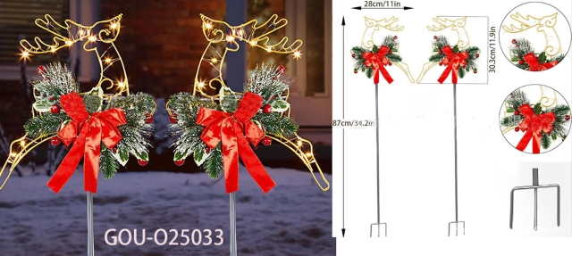 SET OF 2 SOLAR X'MAS REINDEER STAKE