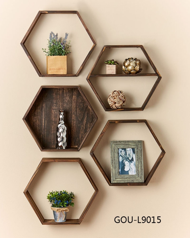 Rustic Wood Hexagon Shelves
