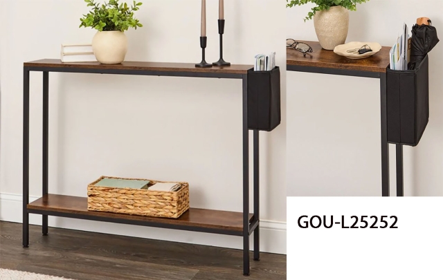 Narrow Console Table 2-Tier with Side Pocket