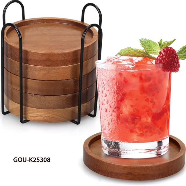 Wooden coaster w/ holder
