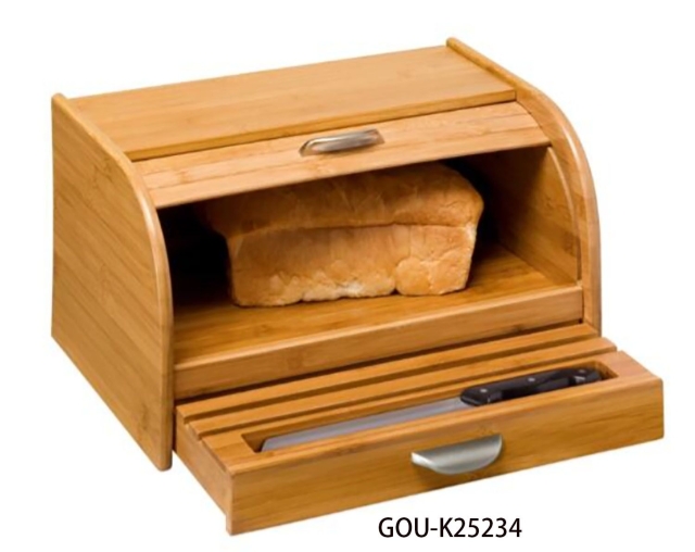 Bamboo Bread box with knife holder