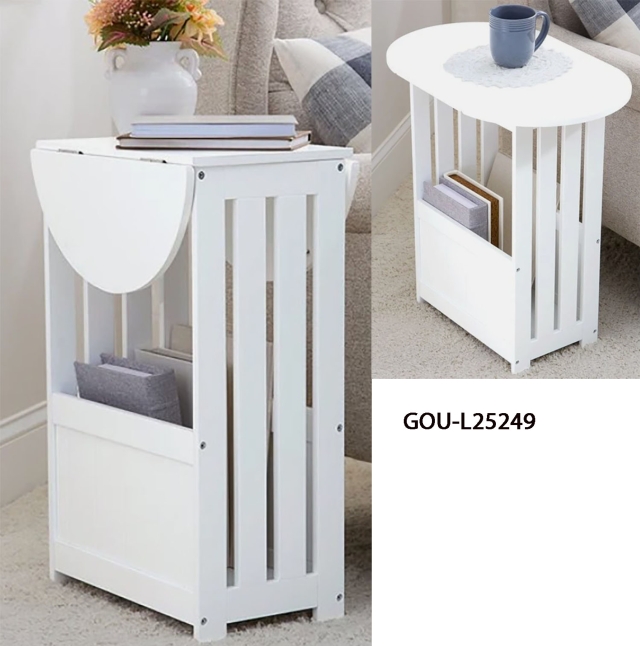 Side Table with Drop Leaf Top and Magazine Holder  