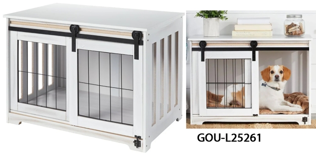 Rustic Sliding White Barn Door Pet Crate