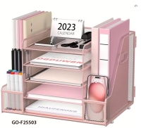 5-Tier Mesh Desk Organizer with Magazine Holder