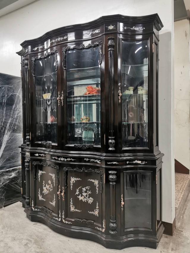 Ebony French Inlaid Wine Cabinet (W 5'8) Ebony French Inlaid Wine Cabinet (W 5'8)