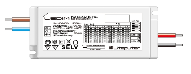 LEDiM 12V 15W PLC Constant Current LED 调光驱动器